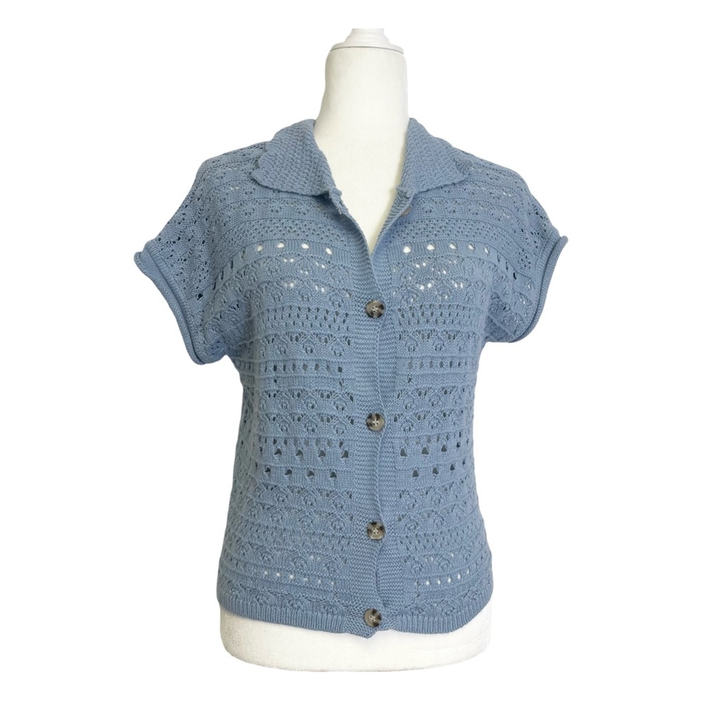 NWT Jessica Simpson Open Knit Collared Cardigan Sweater Short Sleeve Button Up